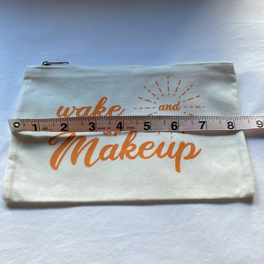 White cosmetic makeup bag zipper closure lightweight canvas NWOT